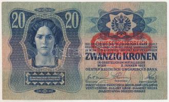 1913. 20K "2245 920357" piros "Deutschösterreich" felülbélyegzéssel T:VF,F / Hun...