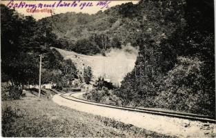 1912 Bakonyszentkirály, Czuha völgy, Cuha-völgyi vasútvonal és vasúti alagút, gőzmozdony. Deutsch Mó...