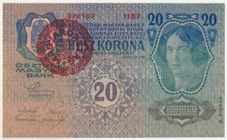 1913. 20K "1107 028197" piros "Magyarország" felülbélyegzéssel T:AU / Hungary 19...