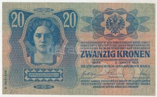 1913. 20K "1107 028197" piros "Magyarország" felülbélyegzéssel T:AU / Hungary 19...