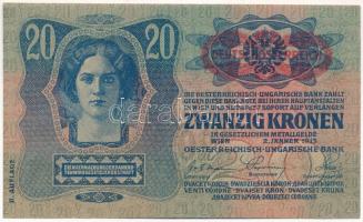 1913. 20K "1016 272085" piros "Deutschösterreich" felülbélyegzéssel, bélyegzés a...