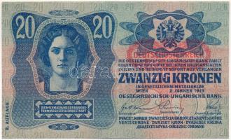 1913. 20K "1125 986825" piros "Deutschösterreich" felülbélyegzéssel, bélyegzés a...