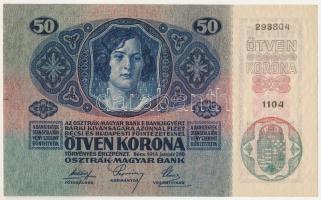 1914. 50k "1104 293804" piros "Deutschösterreich" felülbélyegzéssel T:UNC / Hung...