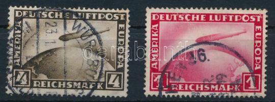 1928/1931 Zeppelin Mi 424 (javított jobb felső sarok / repaired right corner) + 455 (ránc / crease) (Mi EUR 90,-)