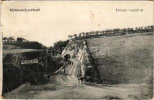 1917 Balatonaliga, Aliga (Balatonvilágos); A telepre vezető út, fürdőtelep. Novák Jenő kiadása (EM)