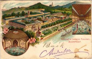 1904 Budapest II. Császár fürdő, belső. Kosmos Art Nouveau, floral, litho (r)