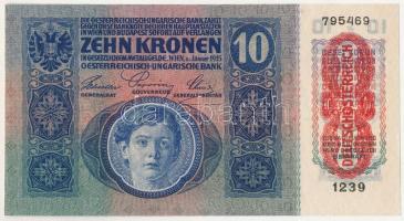 1915. 10K "1239 795469" piros "Deutschösterreich" felülbélyegzéssel T:UNC / Hung...