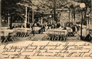 1903 Budapest XIV. Városliget, Wampetics F. vendéglője, kert pincérekkel. Divald Károly kiadása (EK)