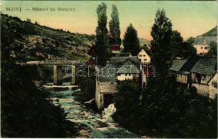 1912 Szluin, Sluin, Slunj; vodeni mlin / vízimalom, híd, folyó. B. W. Wien IX./I. ges. geschützt 1911.-602 / water mill, bridge, river (EK)