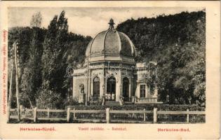 Herkulesfürdő, Baile Herculane; vasúti indóház, vasútállomás. Fenyves Oszkár kiadása / Bahnstation /...