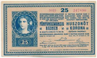 1918. 25K "3023 247890" 3mm, hátlap hullámos T:XF
Hungary 1918. 25 Korona "3023 2478...