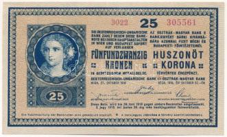 1918. 25K "3022 305561" 3mm, hátlap hullámos T:AU
Hungary 1918. 25 Korona "3022 3055...