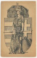 Cserkész művészlap magyar címerrel. ER. lev. lap sorozat 17. / Hungarian boy scout art postcard with...