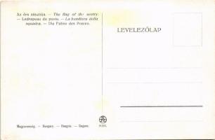 Az őrs zászlója. Cserkész művészlap R.J.E. 8006. / Hungarian boy scout art postcard (gyűrődés / crea...