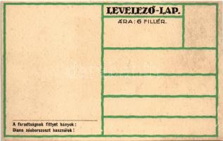 Cserkész művészlap. A fáradtságnak fittyet hányok: Diana sósborszeszt használok! reklám a hátoldalon...