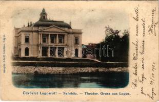 1901 Lugos, Lugoj; Színház. Auspitz Adolf kiadása / theatre (ázott sarkak / wet corners)