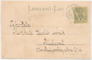 1902 Nagybánya, Baia Mare; Látkép a református templommal, üzletek, piac. Kovács Gyula kiadása / gen...