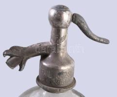 3 darab antik szódás üveg, közte kék és sárga fejbetéttel, hozzá 3 darab fejjel, néhol ütődésekkel