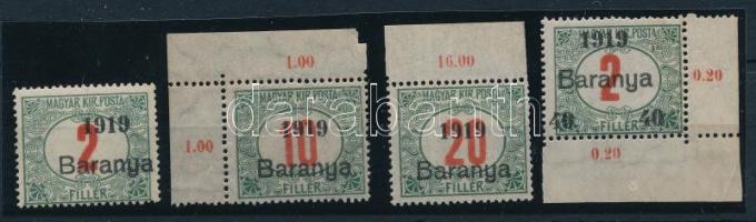 Baranya I. 1919 Pirosszámú portó 2 x 2f, 10f és 20f, Bodor vizsgálójellel