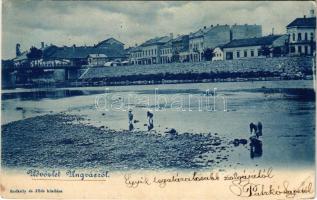 1899 Ungvár, Uzshorod, Uzhhorod, Uzhorod; látkép, híd, üzletek. Székely és Illés kiadása / view, bridge, shops (EB)