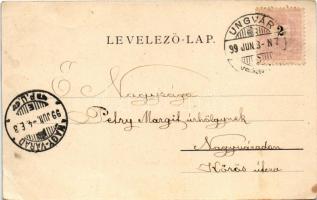 1899 Ungvár, Uzshorod, Uzhhorod, Uzhorod; látkép, híd, üzletek. Székely és Illés kiadása / view, bri...