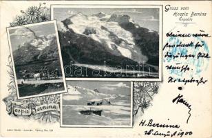 1900 Engadin, Gruss vom Hospiz Bernina / hotel, mountain rest house. Art Nouveau, floral (EB)