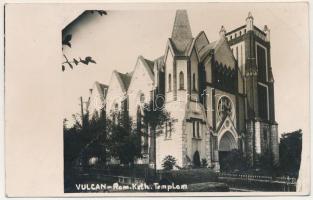 1943 Vulkán, Zsilyvajdejvulkán, Jiu-Vaidei-Vulcan, Vulcan; Római katolikus templom / Roman Catholic church. photo (apró szakadás / tiny tear)
