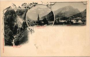 Engi (Glarus), Matt-Kirche, Badkopf-Fall n. J. Knobel / church, waterfall. Art Nouveau, floral (fl)