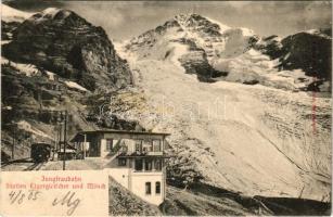 1905 Jungfraubahn, Station Eigergletscher und Mönch / mountain rack railway, train (fl)
