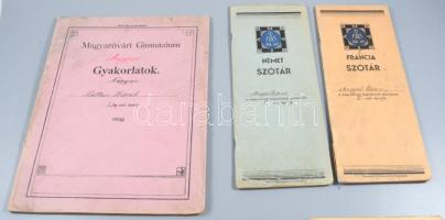cca 1900-1910 Mosonmagyaróvári iskolai füzetek, 6 db, több piarista címerrel