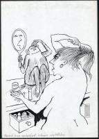 Rau Tibor (1934-2009): Vigyünk haza aprómajmot, kellemes segítőtárs (erotikus karikatúra). Tus, papír, jelzett. Hátoldalán Ludas Matyi felirattal. 29,5x21 cm