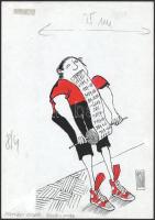 Rau Tibor (1934-2009): Érettségi vizsgák - készül a puska (karikatúra). Akvarell, tus, papír, jelzett. 29,5x21 cm