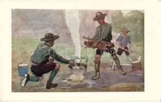 Scouts cooking Goulash artist signed
