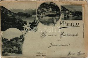 1893 Vitznau, Herzlichen Glückwunsch zum Jahreswechsel / rack railway station, general view. Art Nou...