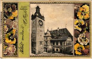 1900 Luzern, Lucerne; Rathaus / town hall. Art Nouveau, floral, litho frame (fl)