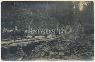 Úzvölgye, Valea Uzului; favágók / lumberjacks, lumber yard. photo (ragasztónyomok / glue marks)