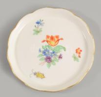 Herendi virág- és bogármintás gyűrűtartó tálka, jelzett, kis kopással, d: 8 cm