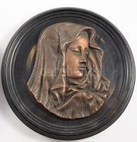 Mária és Jézus arcképével díszített antik falidísz pár ebonizált fa alapon, d: 21 cm