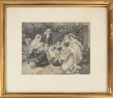 3 db selyemkép, jelzettek, dekoratív keretekben 31x28 cm-ig