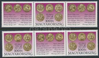 1995 100 éves a Nobel-díj 2 klf hármascsík, mindkettőben fordított szelvényes pár