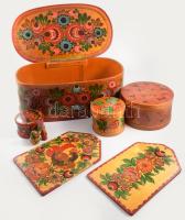 Festett népi mintás tárgy tétel, 24x42 cm alatt