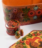 Festett népi mintás tárgy tétel, 24x42 cm alatt