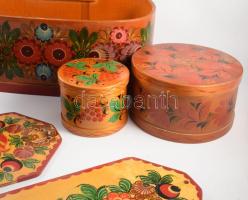 Festett népi mintás tárgy tétel, 24x42 cm alatt