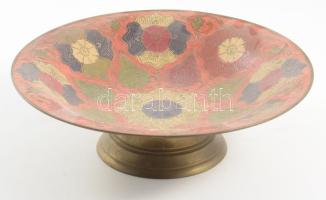 Zománcozott mintás réz kínáló, d: 18,5 cm