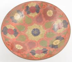 Zománcozott mintás réz kínáló, d: 18,5 cm