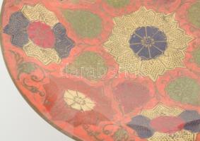 Zománcozott mintás réz kínáló, d: 18,5 cm