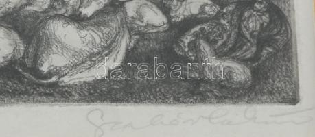 Szabó Vladimír (1905-1991): Hortobágyi hídnál. Rézkarc, papír, jelzett. Üvegezett fakeretben, 10,5×1...