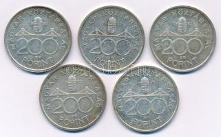 1992. 200Ft Ag "MNB" (5x) T:AU,XF patina