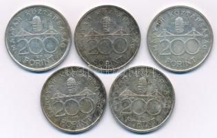 1992. 200Ft Ag "MNB" (5x) T:AU,XF patina