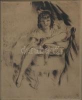 Prihoda István (1891-1956): Lányka. Rézkarc, papír, jelzett. Néhány kevés apró folttal. Dekoratív, üvegezett fakeretben. 19,5x15,5 cm